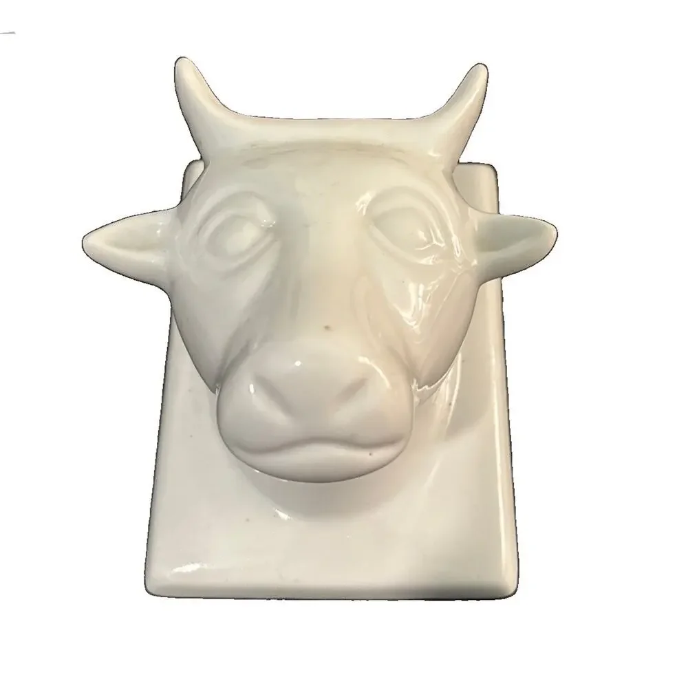 Vtg Ceramic Cow Bull Head Wall Mounted Dishcloth Hanger Farmhouse Decor 3.5x4.5”